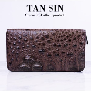 Wallet from 100% genuine crocodile leather long zipper business card holder (TAN SIN) - 1 pc.