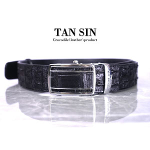 Crocodile Leather Belt Men's Bone Black (TAN SIN) - 1.5 Inch Crocodile Leather Belt Men's Bone Black (TAN SIN) - 1.5 Inch