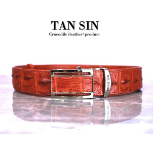 Crocodile leather female belt with bone red (TAN SIN) - 1.5-inch